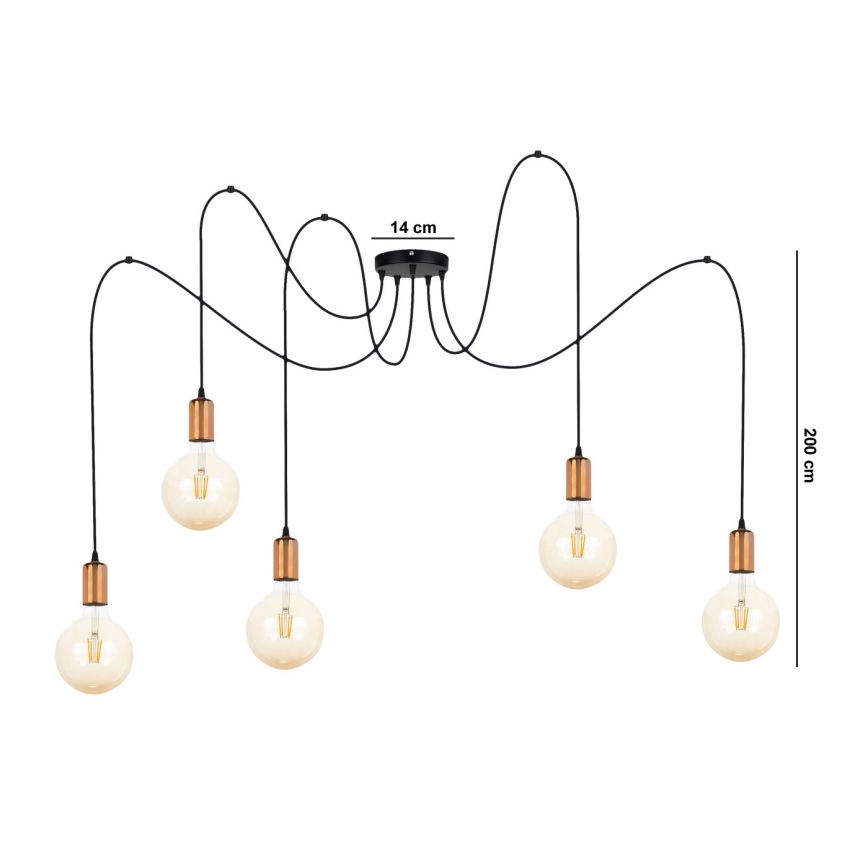 Suspension filaire MIROS 5xE27/60W/230V araignée noir/cuivre