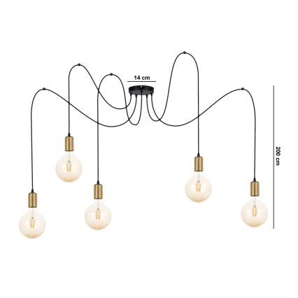 Suspension filaire MIROS 5xE27/60W/230V araignée noir/doré