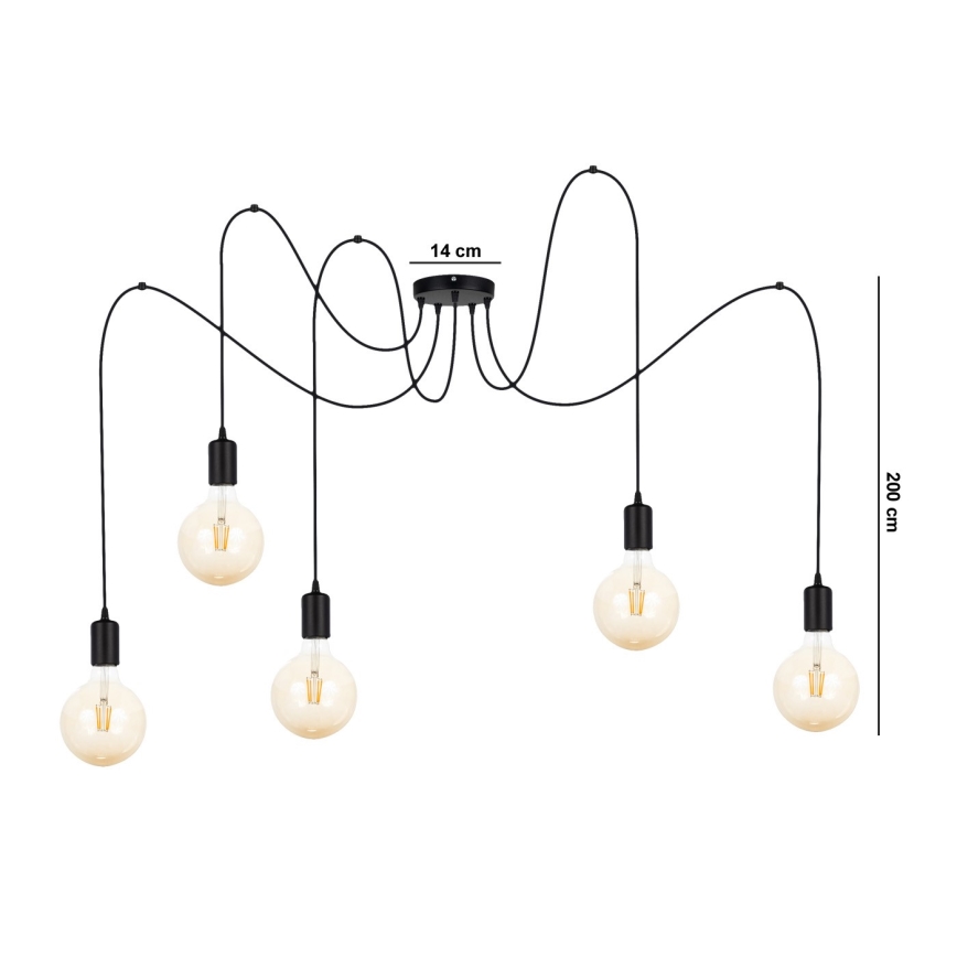 Suspension filaire MIROS 5xE27/60W/230V araignée noir