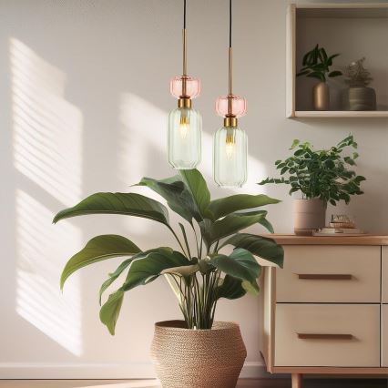 Suspension filaire MOLLY 1xE14/40W/230V d. 12 cm doré/vert/rose