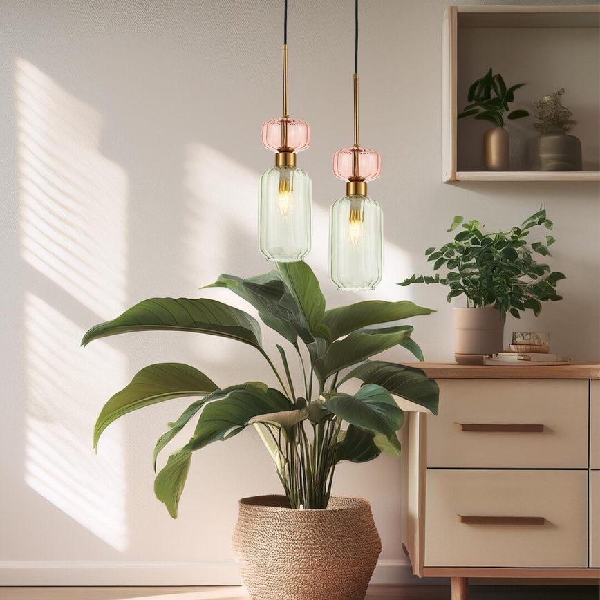 Suspension filaire MOLLY 1xE14/40W/230V d. 12 cm doré/vert/rose