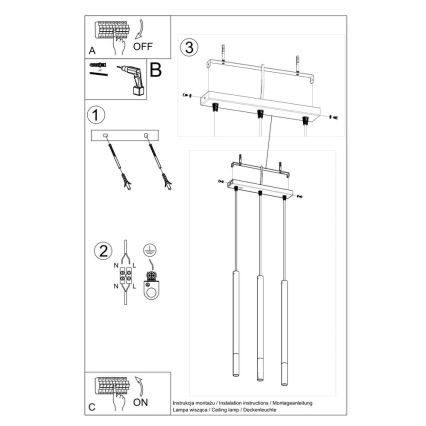 Suspension filaire MOSAIC 3xG9/12W/230V noire/cuivre