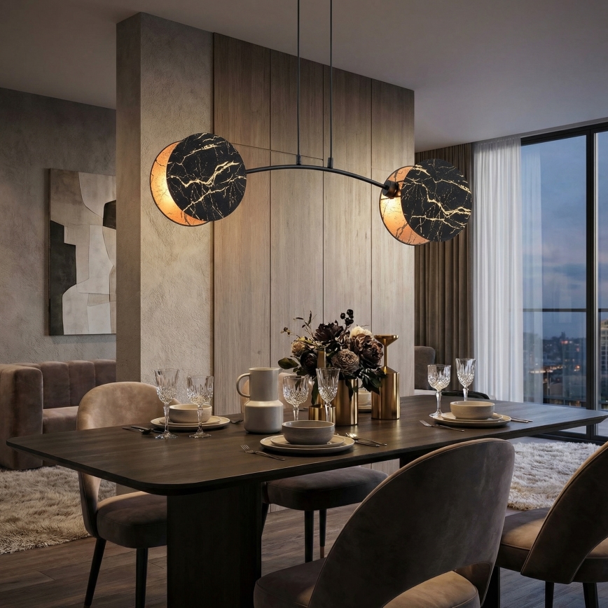 Suspension filaire MOTIF 2xE27/15W/230V noir/doré