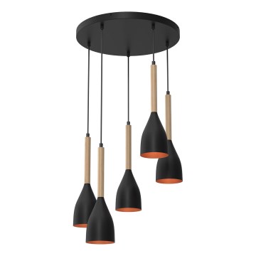 Suspension filaire MUZA 5xE27/15W/230V noir/beige/cuivre/hêtre
