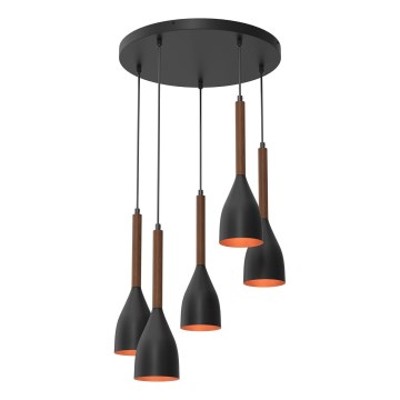 Suspension filaire MUZA 5xE27/15W/230V noir/marron/cuivre/hêtre