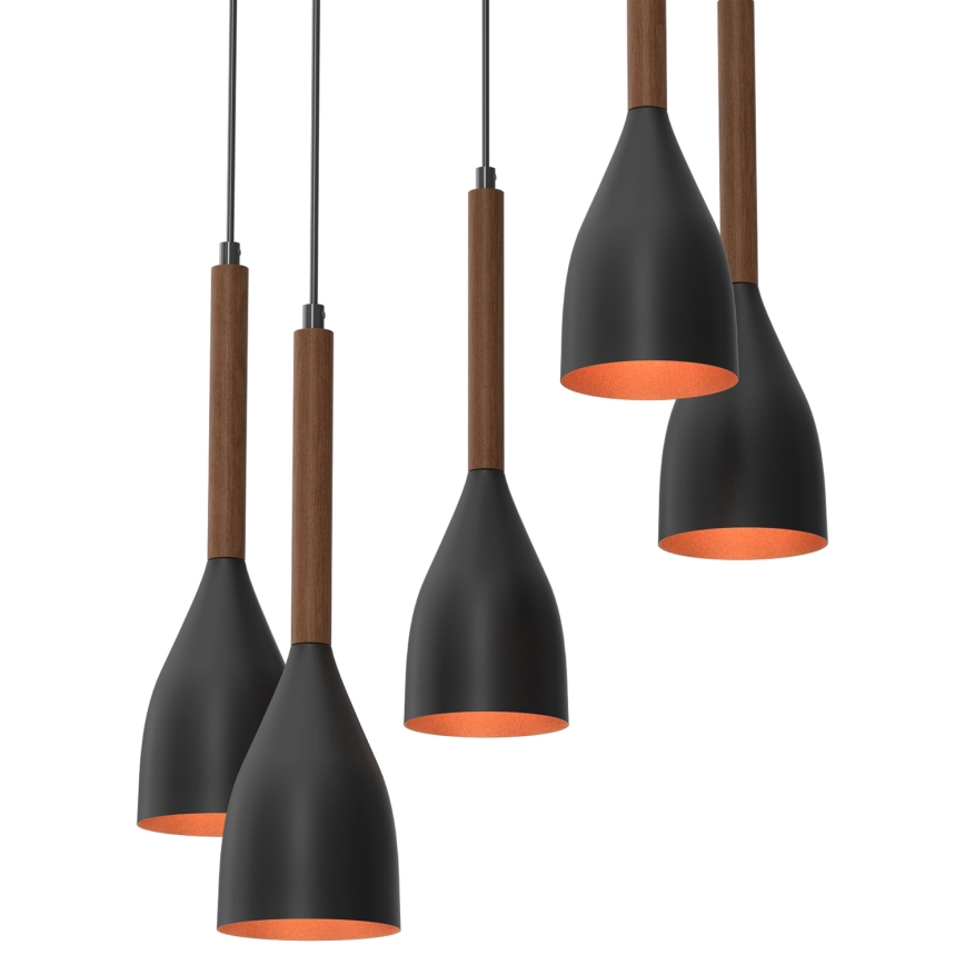 Suspension filaire MUZA 5xE27/15W/230V noir/marron/cuivre/hêtre