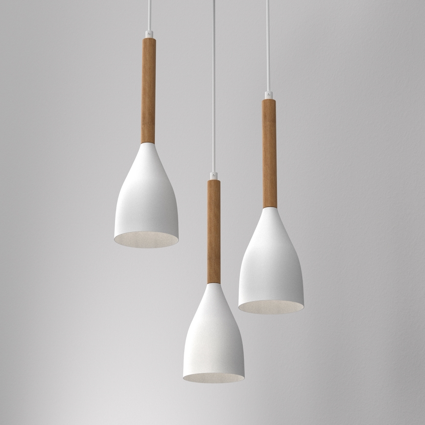 Suspension filaire MUZA NEW 3xE27/60W/230V hêtre/blanc