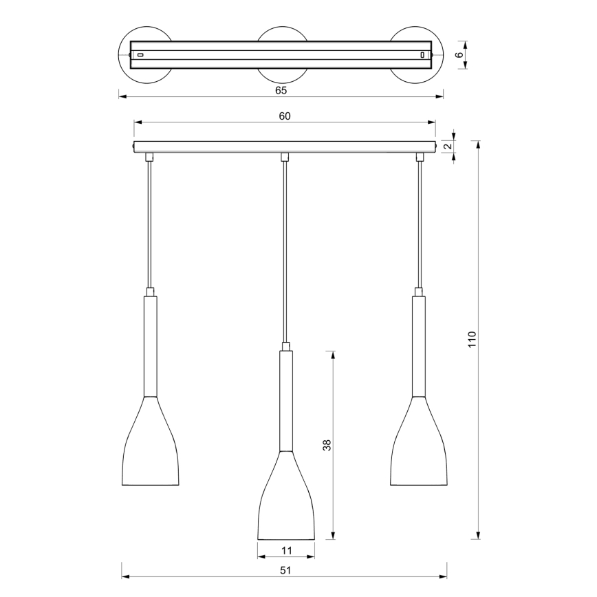 Suspension filaire MUZA NEW 3xE27/60W/230V noire