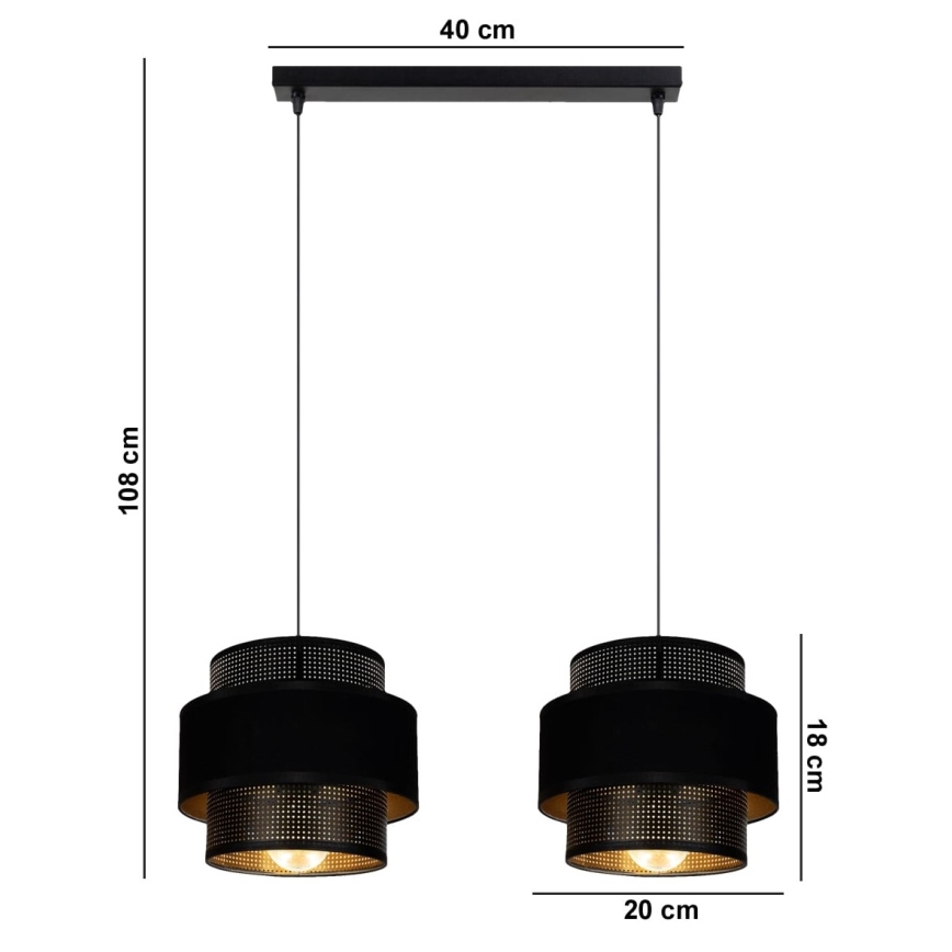 Suspension filaire NESS 2xE27/60W/230V noire