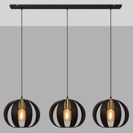 Suspension filaire NEWTON 3xE27/15W/230V noir/doré
