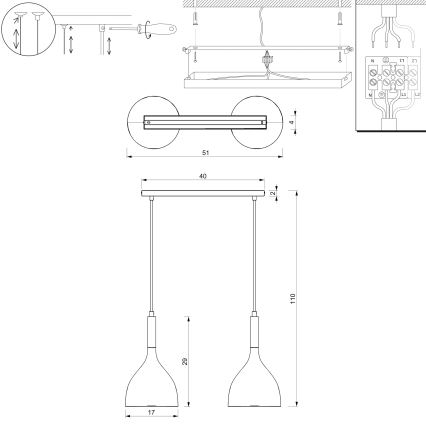 Suspension filaire NOAK 2xE27/15W/230V noir/doré