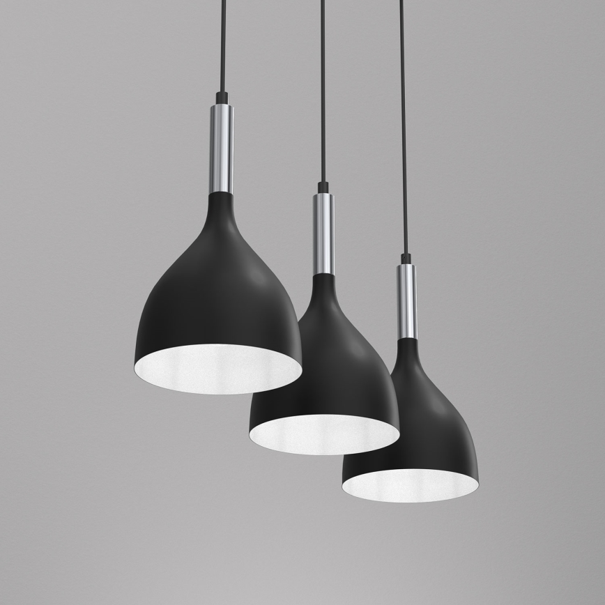 Suspension filaire NOAK 3xE27/15W/230V noir/chrome brillant