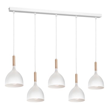 Suspension filaire NOAK 5xE27/60W/230V blanc/bois