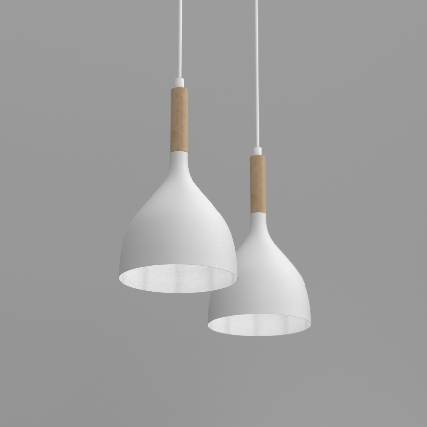 Suspension filaire NOAK WOOD 2xE27/15W/230V blanc/hêtre