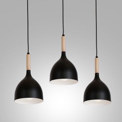 Suspension filaire NOAK WOOD 3xE27/15W/230V noir/hêtre