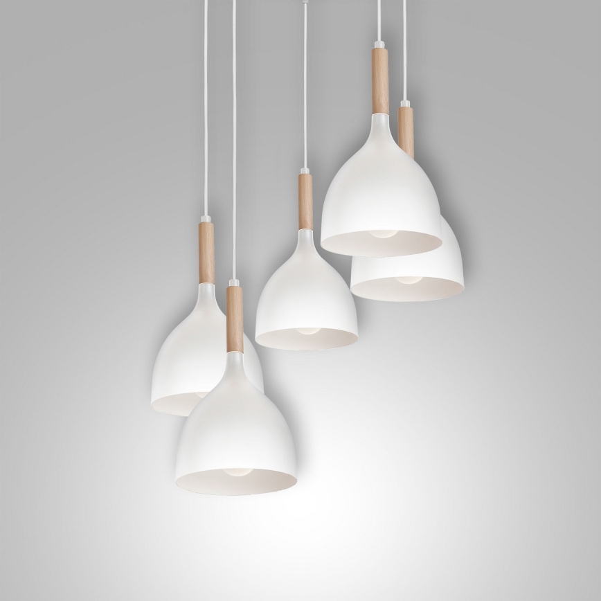 Suspension filaire NOAK WOOD 5xE27/15W/230V blanc/hêtre
