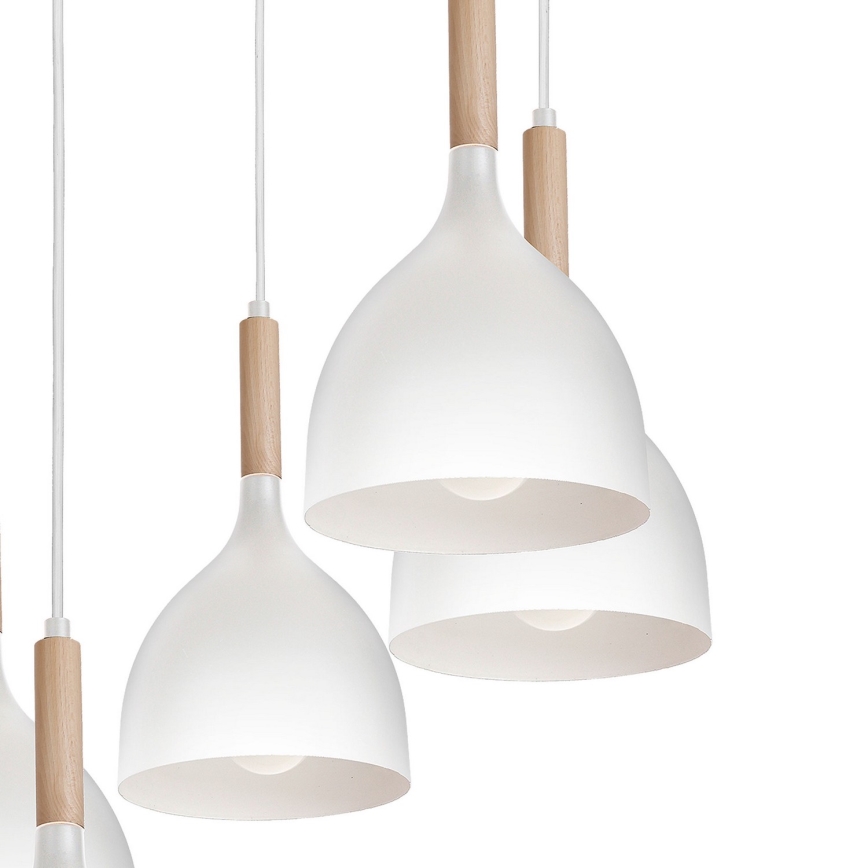 Suspension filaire NOAK WOOD 5xE27/15W/230V blanc/hêtre
