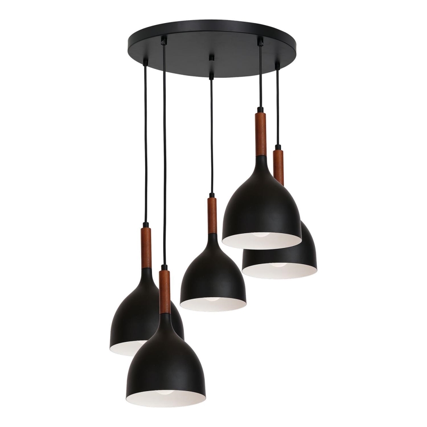 Suspension filaire NOAK WOOD 5xE27/15W/230V noir/hêtre