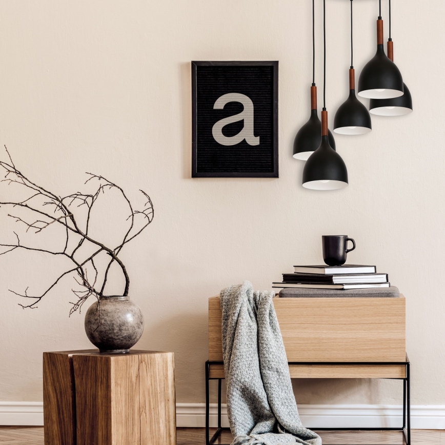 Suspension filaire NOAK WOOD 5xE27/15W/230V noir/hêtre