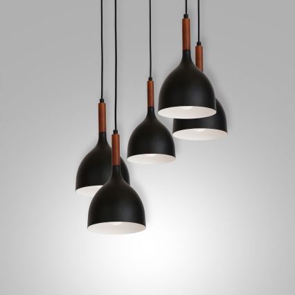 Suspension filaire NOAK WOOD 5xE27/15W/230V noir/hêtre
