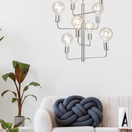 Suspension filaire ORLANDO 8xE27/60W/230V argentée