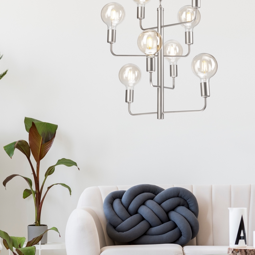 Suspension filaire ORLANDO 8xE27/60W/230V argentée