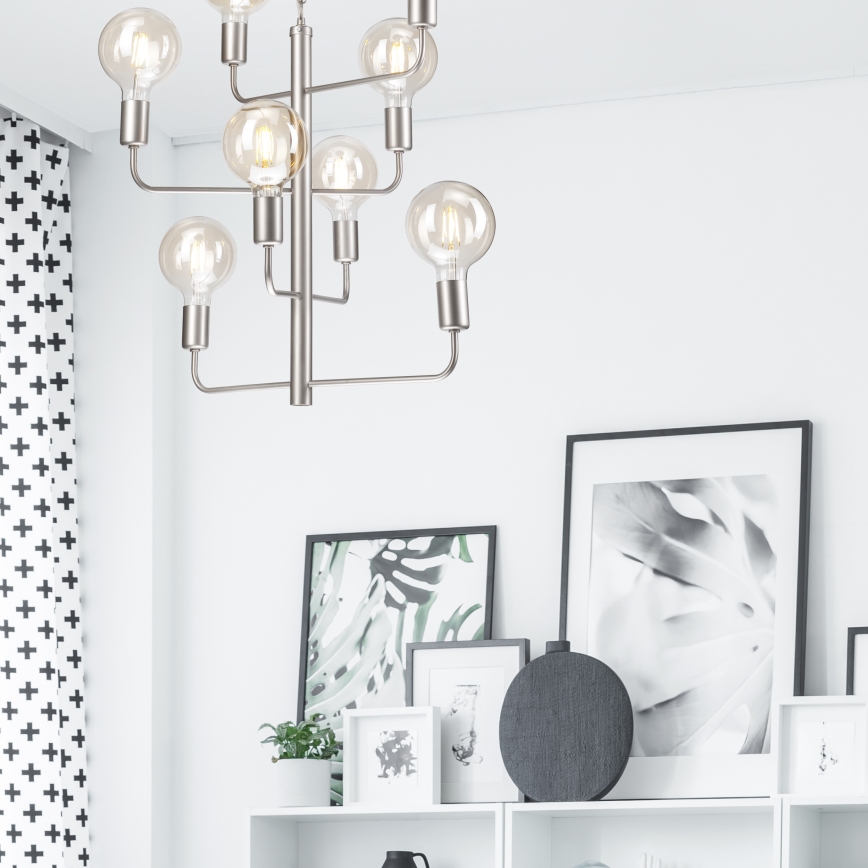 Suspension filaire ORLANDO 8xE27/60W/230V argentée