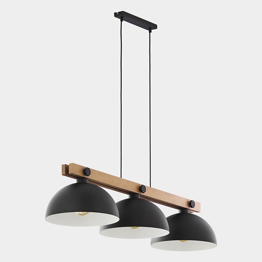 Suspension filaire OSLO 3xE27/60W/230V noir/bois