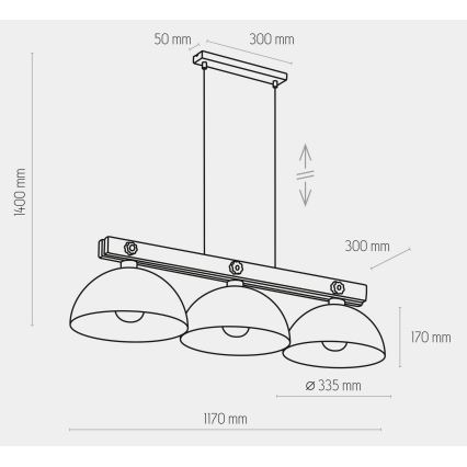 Suspension filaire OSLO 3xE27/60W/230V noir/bois