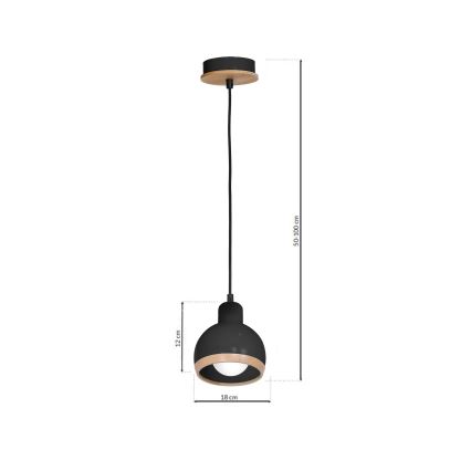 Suspension filaire OVAL 1xE27/60W/230V noire