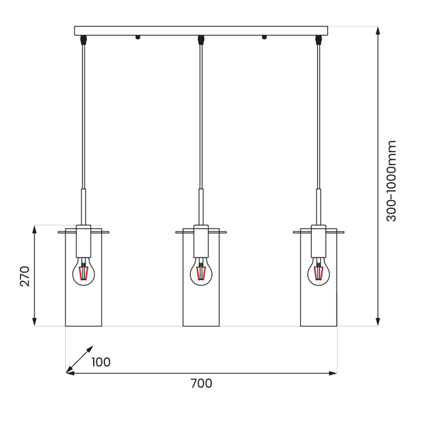 Suspension filaire PADOVA 3xE27/15W/230V noir