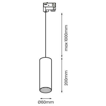 Suspension filaire pour système de rail 3 phases PIPE 1xGU10/25W/230V blanche PIPE 1xGU10/25W/230V noire