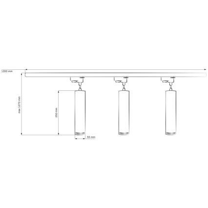 Suspension filaire pour système de rail MARIBEL 3xGU10/10W/230V + 1 m rail système noir