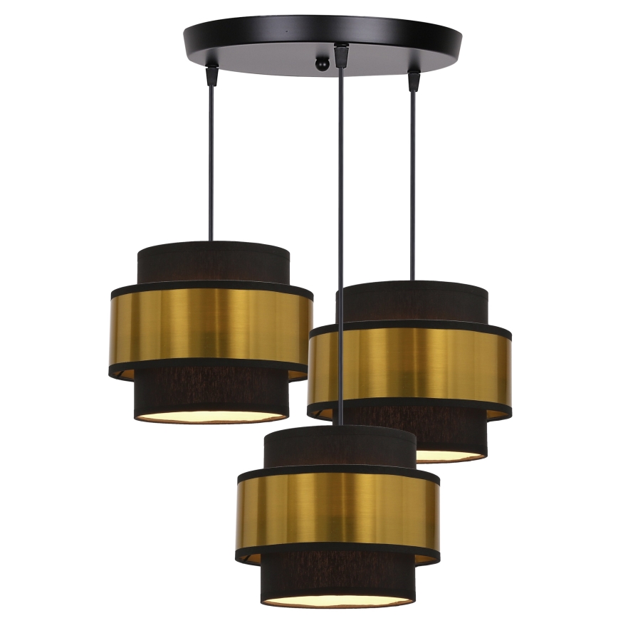 Suspension filaire PRESTIGE 3xE27/40W/230V doré/noir