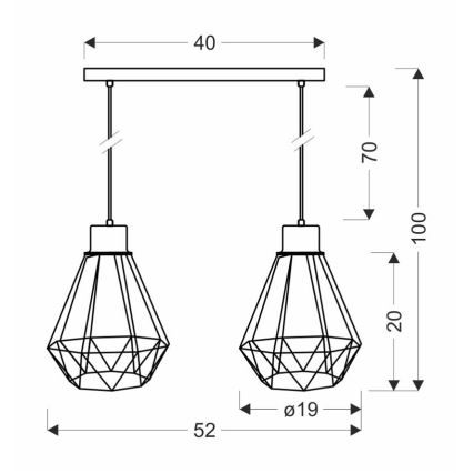 Suspension filaire PRIMO 2xE27/60W/230V noir/doré