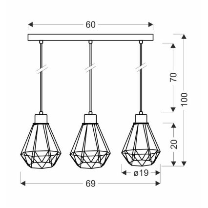 Suspension filaire PRIMO 3xE27/60W/230V noir/doré