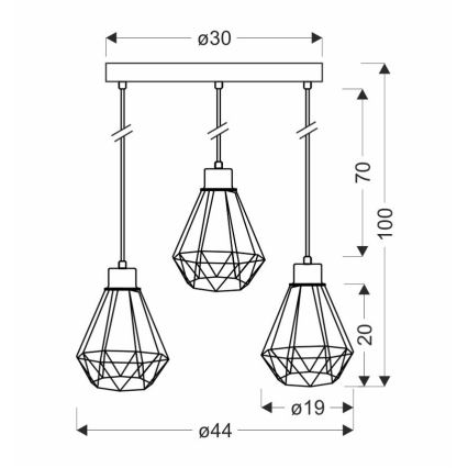 Suspension filaire PRIMO 3xE27/60W/230V noir/doré