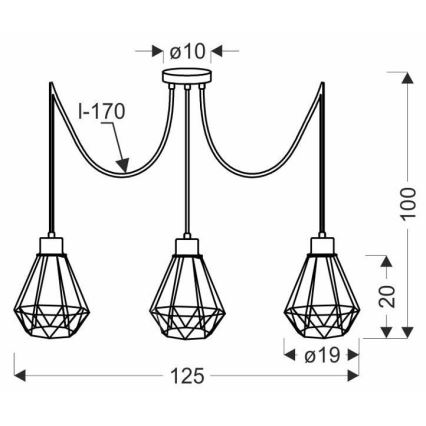 Suspension filaire PRIMO 3xE27/60W/230V noir/doré