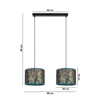 Suspension filaire REZO 2xE27/60W/230V dorée/turquoise