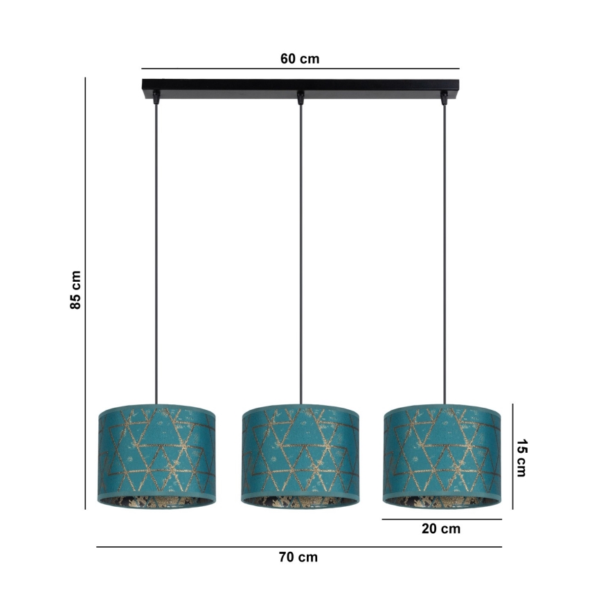 Suspension filaire REZO 3xE27/60W/230V turquoise