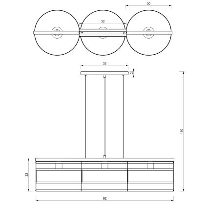 Suspension filaire RIM 3xE27/60W/230V noir/doré