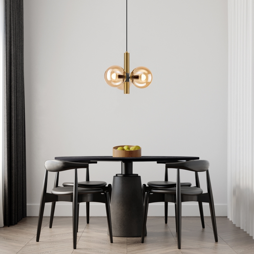 Suspension filaire ROLLO 3xE14/5W/230V doré/fumé beige