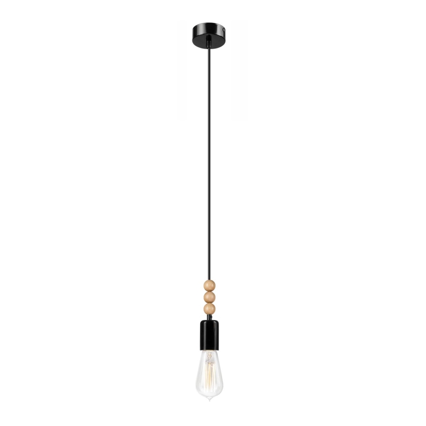 Suspension filaire SIMON 1xE27/60W/230V noir/hêtre