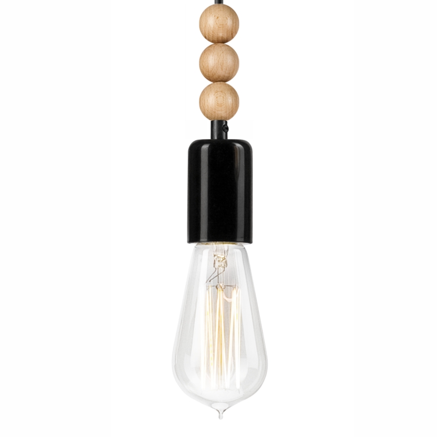 Suspension filaire SIMON 1xE27/60W/230V noir/hêtre