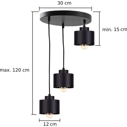 Suspension filaire SIMPLY BLACK 3xE27/60W/230V diam. 32 cm
