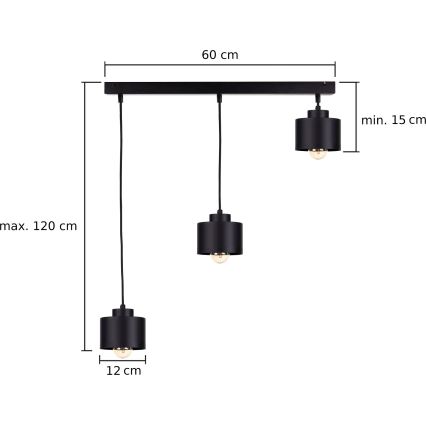 Suspension filaire SIMPLY BLACK 3xE27/60W/230V