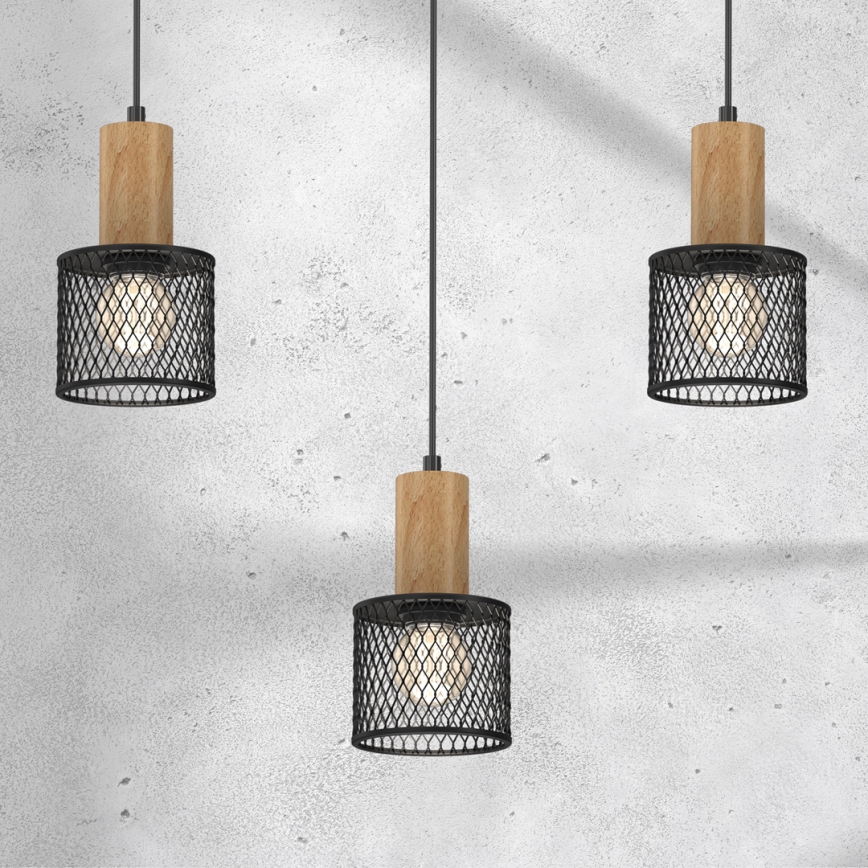 Suspension filaire SOBRESA 3xE27/60W/230V noir/bois