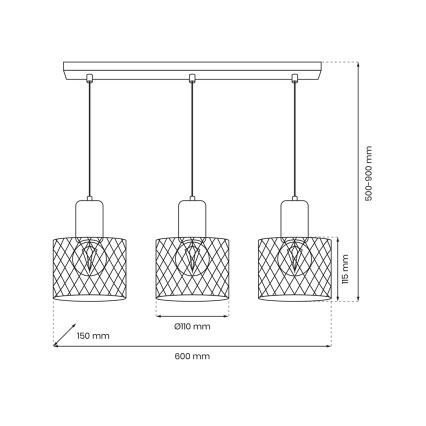 Suspension filaire SOBRESA 3xE27/60W/230V noir/bois