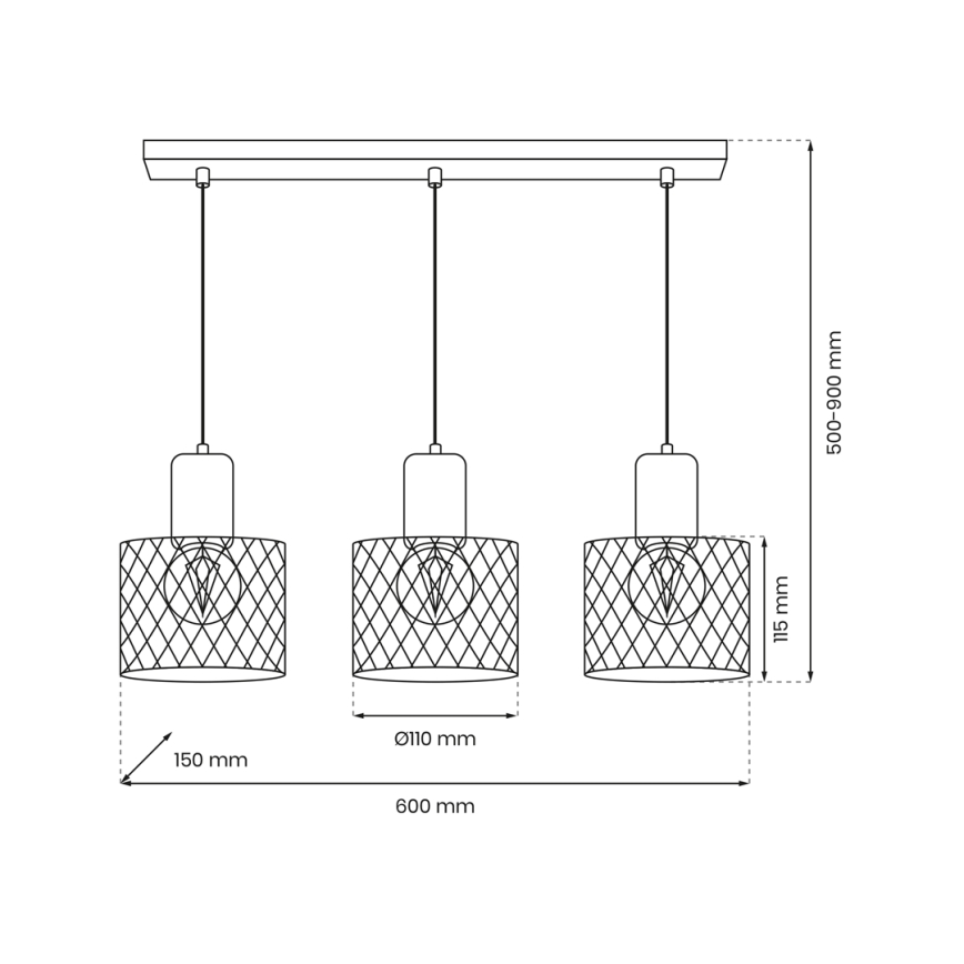 Suspension filaire SOBRESA 3xE27/60W/230V noir/bois