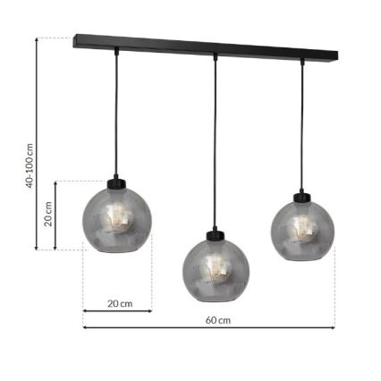 Suspension filaire SOFIA 3xE27/60W/230V noir